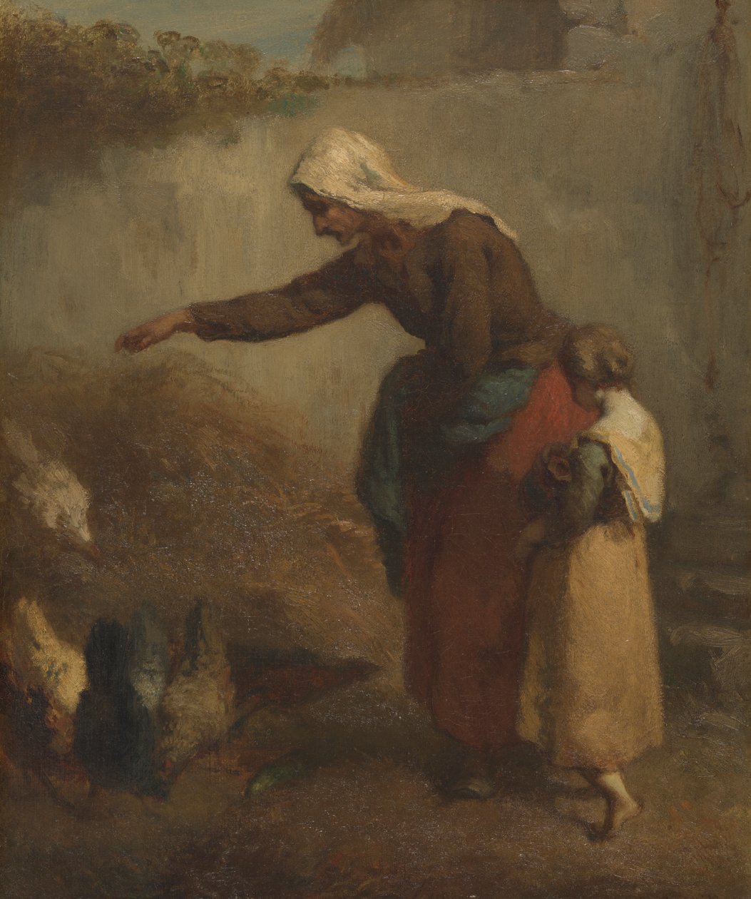 Kvinne som mater kyllinger av Jean-Francois Millet