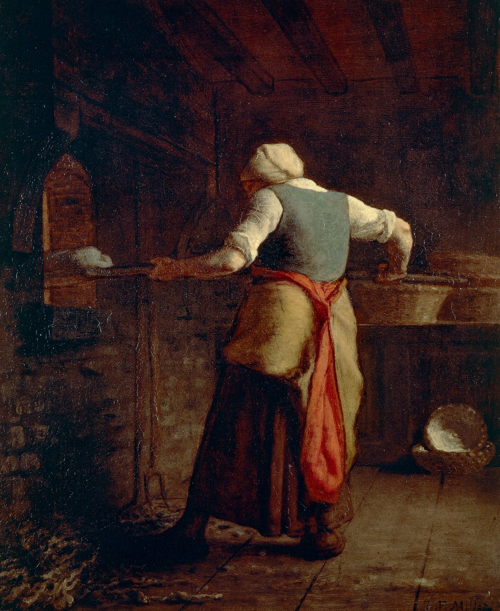 Kvinne baker brød (Femme cuisant the pain), av Jean-Francois Millet (1814-1875), 55x46 cm. av Jean Francois Millet