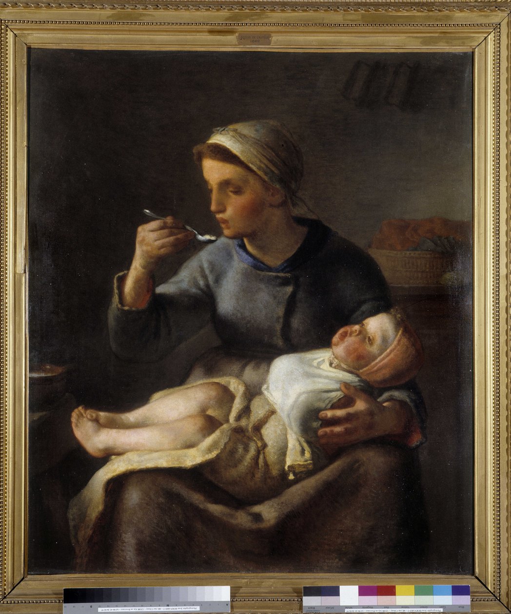 Kvinne får barnet sitt til å spise (Le grøt) av Jean Francois Millet