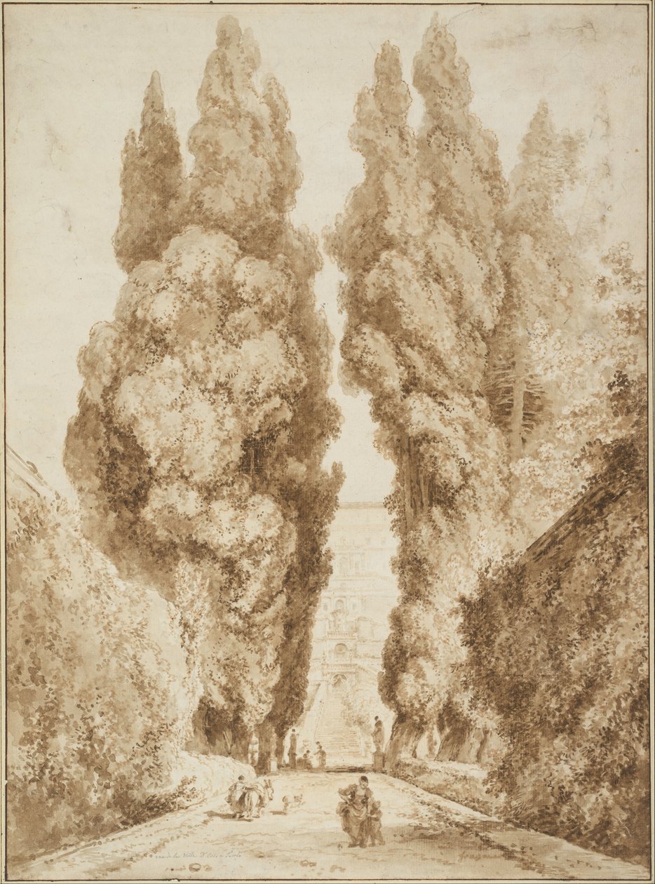 Cypress Avenue ved Villa d`Este i Tivoli av Jean Honore Fragonard