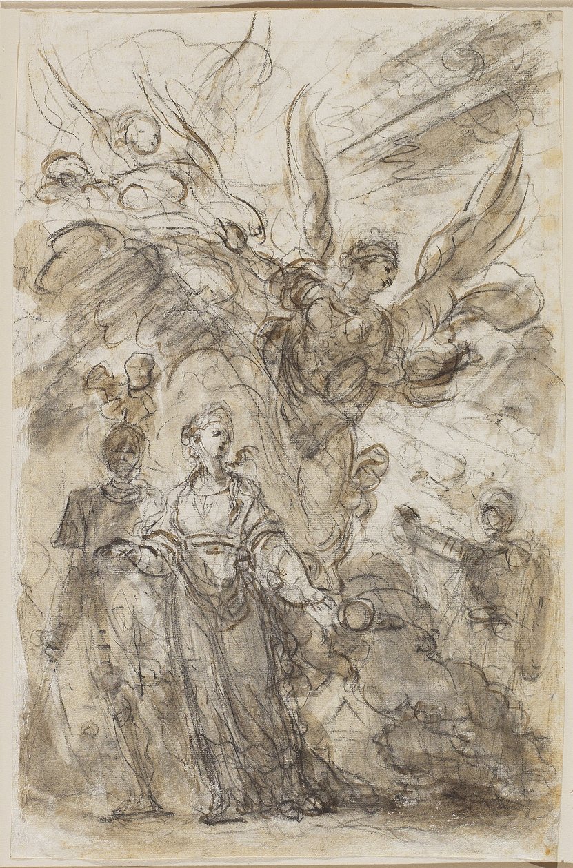 Charlemagne fører Angelica bort fra Roland, ca. 1785 (svart kritt og brun vask med spor av grafitt på lagt papir) av Jean Honore Fragonard