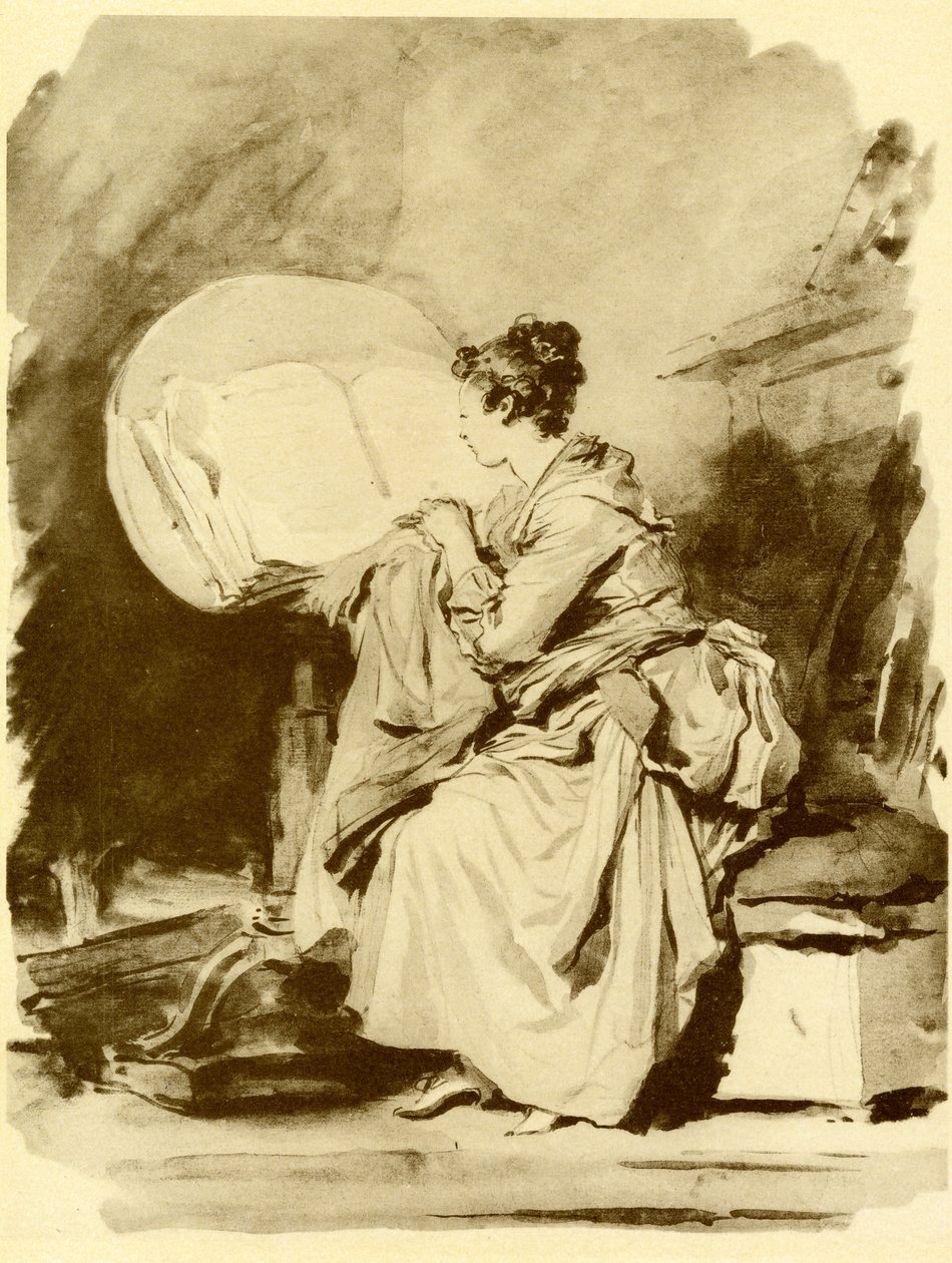 Lesende jente sitter på et sammenleggbart bord av Jean Honore Fragonard