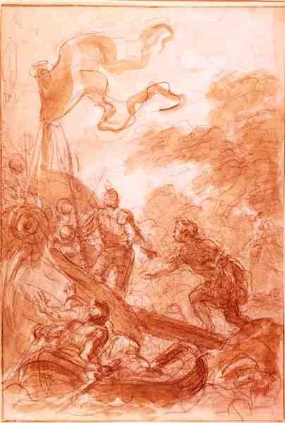 Orlando forlater øya (kritt og vask på papir) av Jean Honore Fragonard