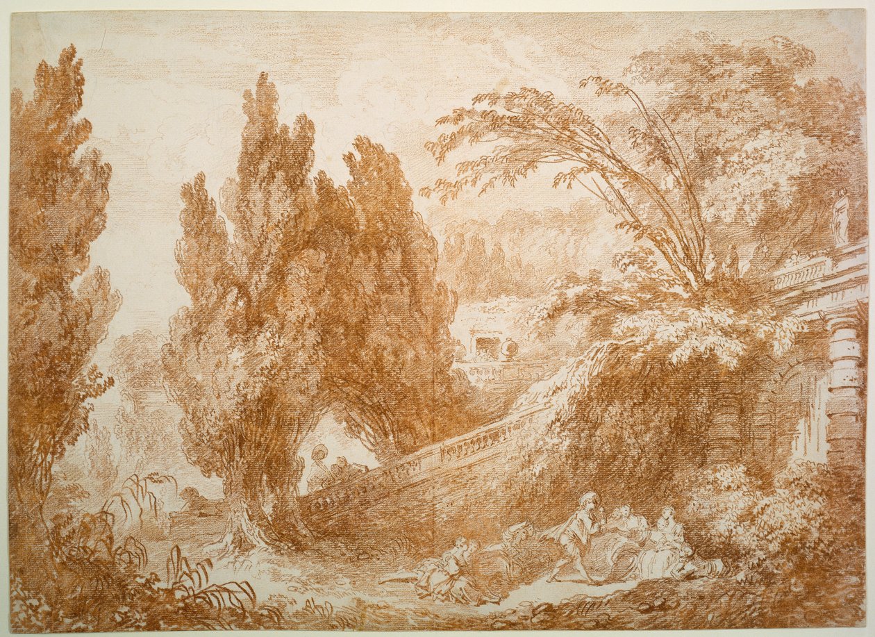 Parklandschaft mit fröhlicher Gesellschaft av Jean-Honore Fragonard
