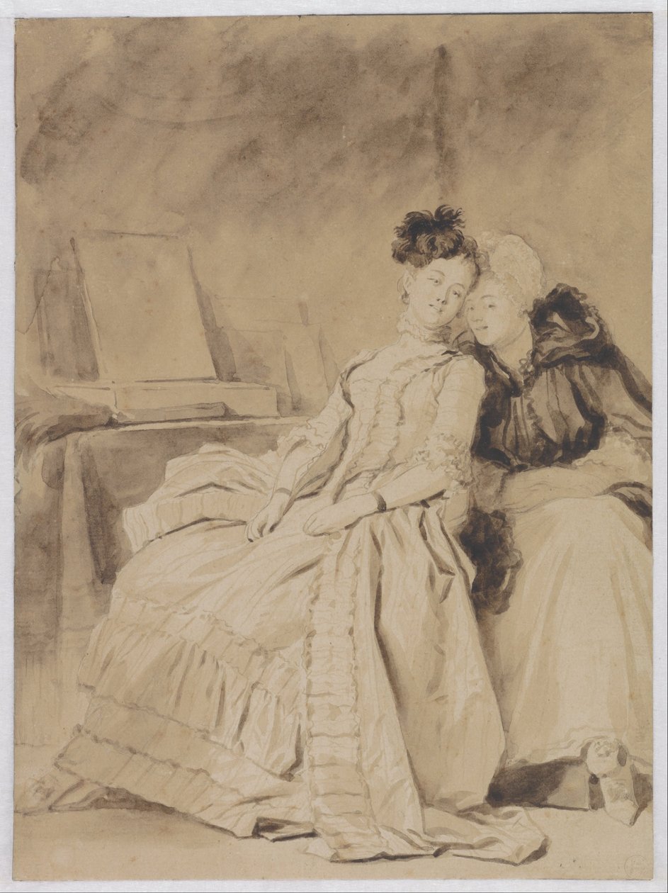 Den intime samtalen, ca. 1778–80 (blyant, penn, pensel, brunt og svart blekk på papir) av Jean-Honore Fragonard