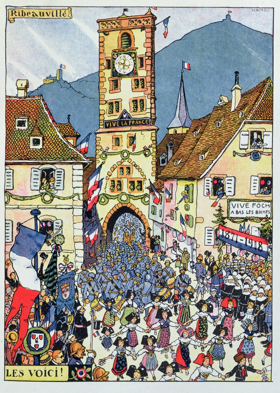 Inntreden av franske tropper i Ribeauville, Alsace av Jean Jacques Waltz