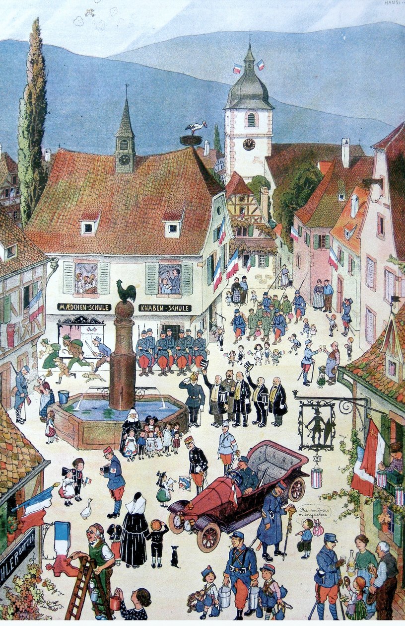 Franskmennene leverer Alsace (farge litho) av Jean Jacques Waltz