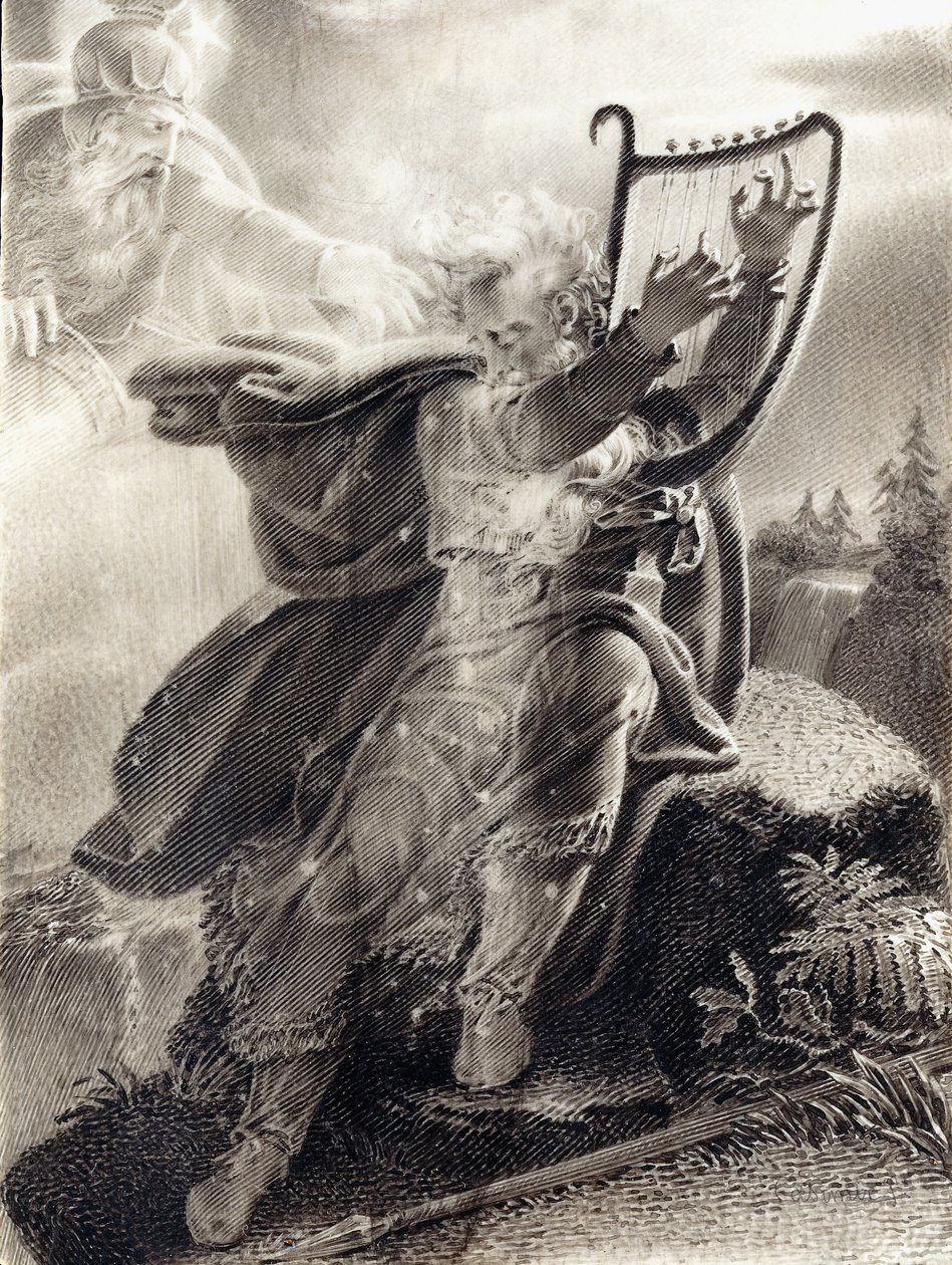 Ossian spiller harpe av Jean Jacques Casimir Karpff