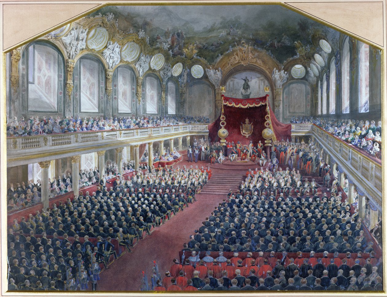 Åpning av den lovgivende sesjonen i tronsalen i Louvre av Napoleon III 7. februar 1859 (wc på papir) av Jean Louis David
