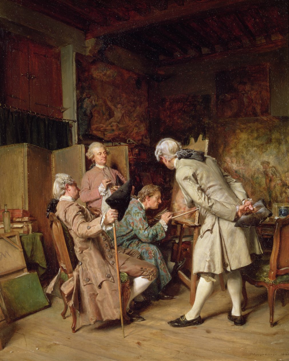 The Art Lovers, or The Painter, 1860 (panel) av Jean Louis Ernest Meissonier