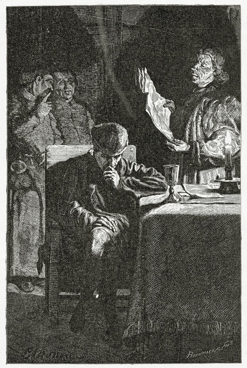 illustrasjon av Louis XI ved Bastillen, 1800-tallet (bw-gravering) av Jean Louis Ernest Meissonier