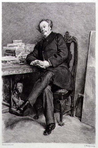 Alexandre Dumas fils (1824-95), fransk romanforfatter og dramatiker, gravert av A Mongin (gravering) av Jean Louis Ernest (after) Meissonier