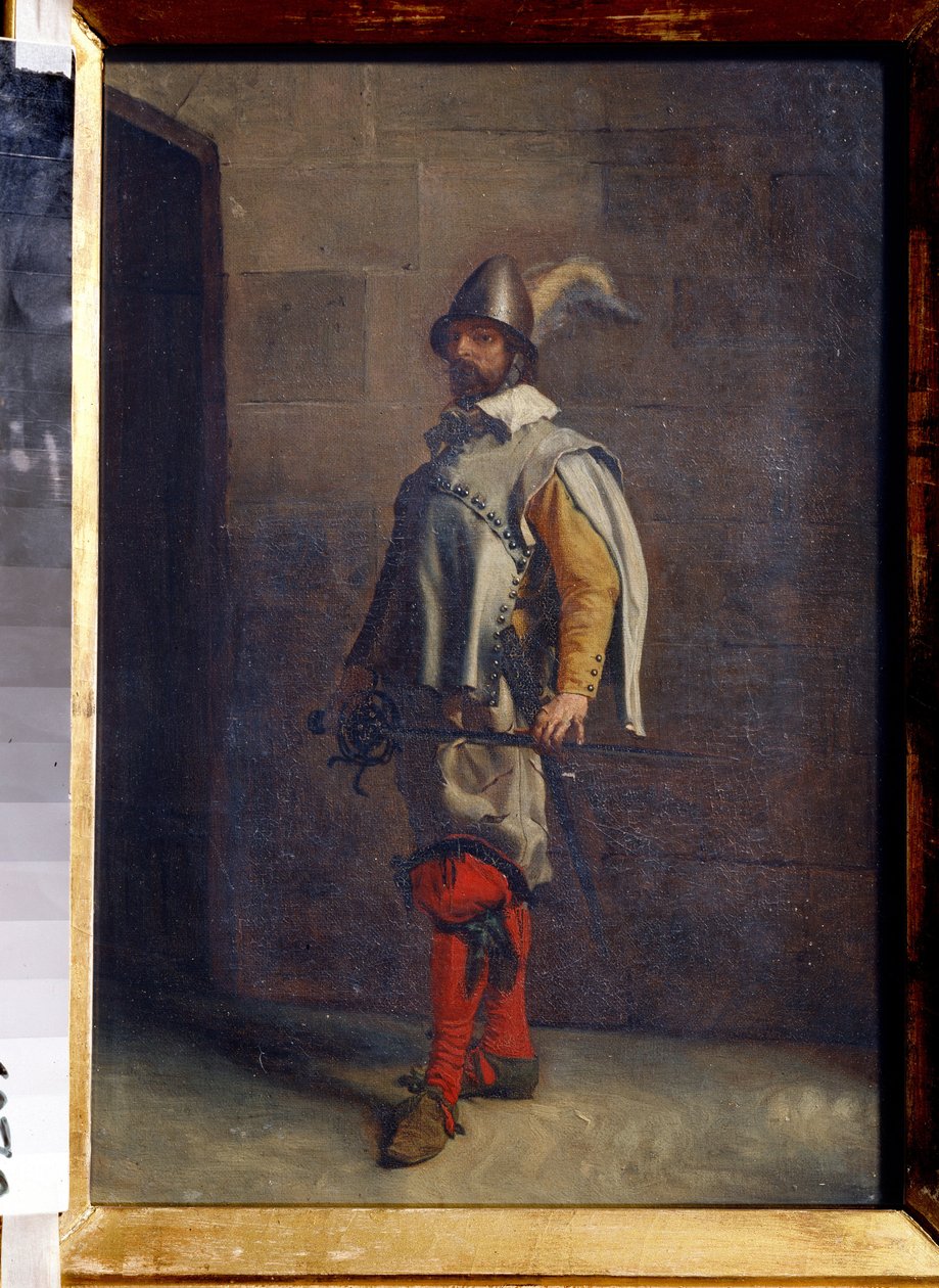 Huguenot (En Huguenot). Protestantisk fransk kalvinist under religionskrigene. Maleri av Ernest Jean Louis Meissonier (1815-1891). Olje på lerret. Fransk kunst. Statens kunstmuseum, Tula (nasjonalmuseet i Tula, Russland) av Jean Louis Ernest Meissonier