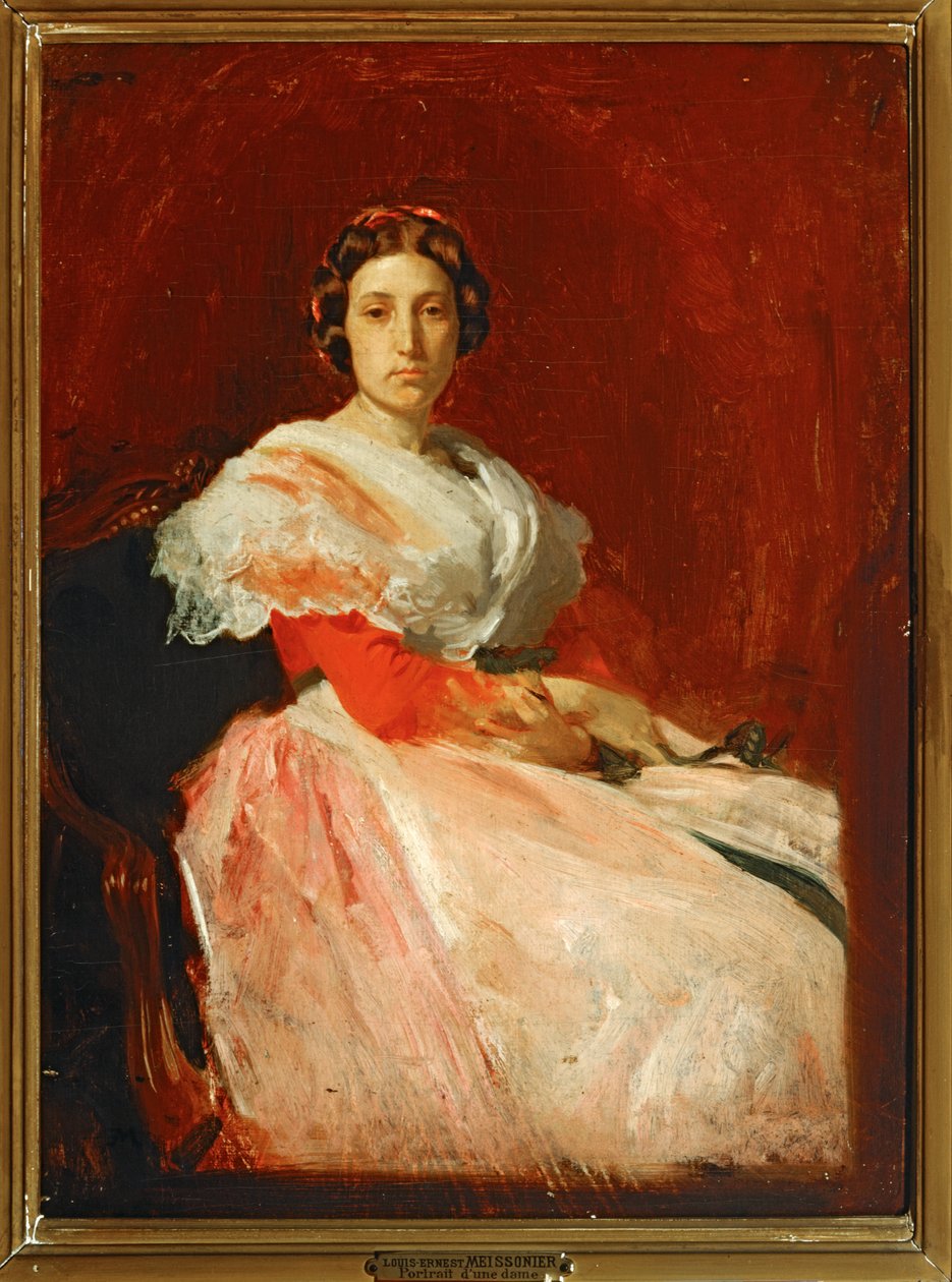 Portrett av en dame (maleri på lerret) av Jean-Louis Ernest Meissonier