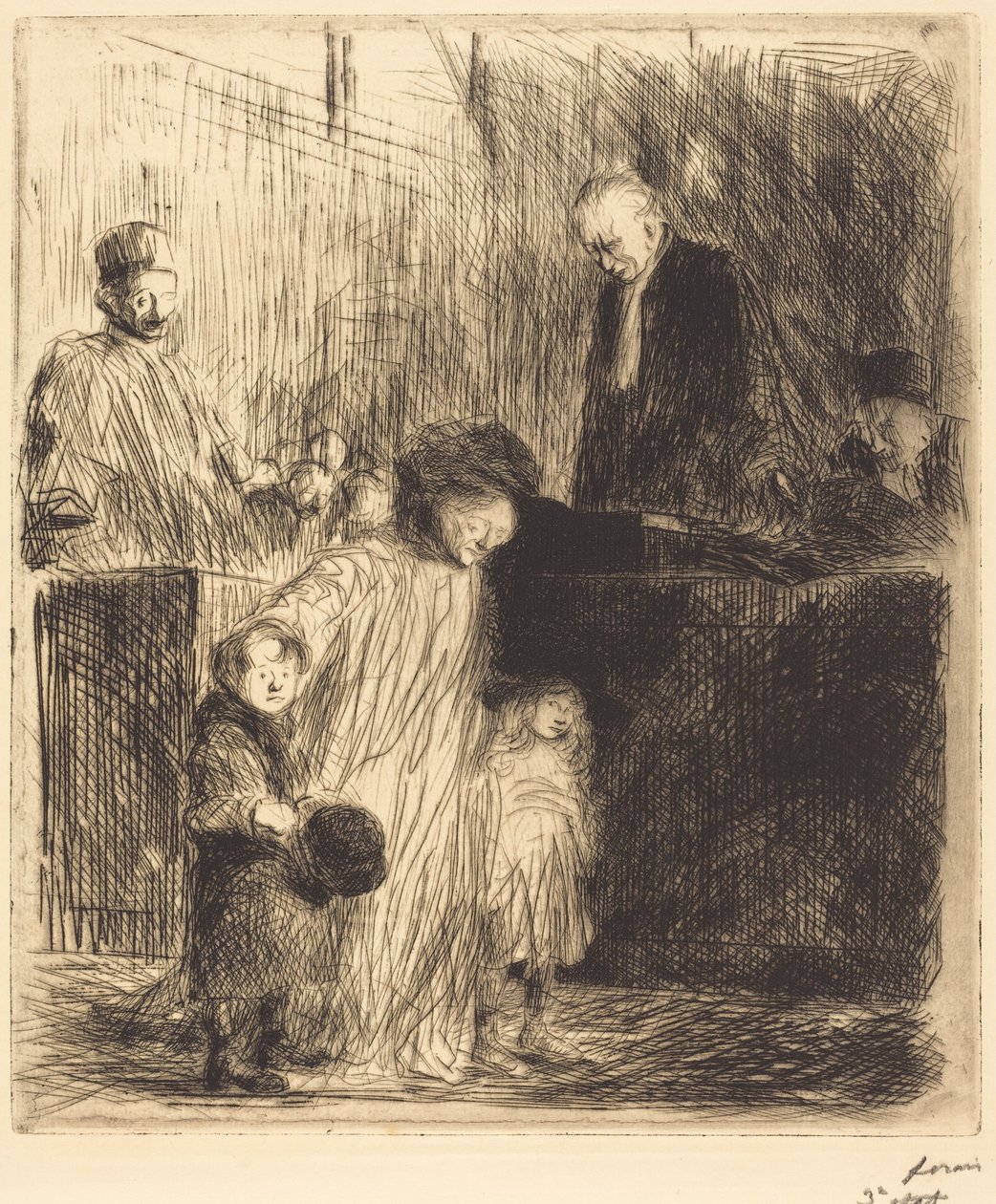 Utgang fra høringen (første plansje) av Jean-Louis Forain