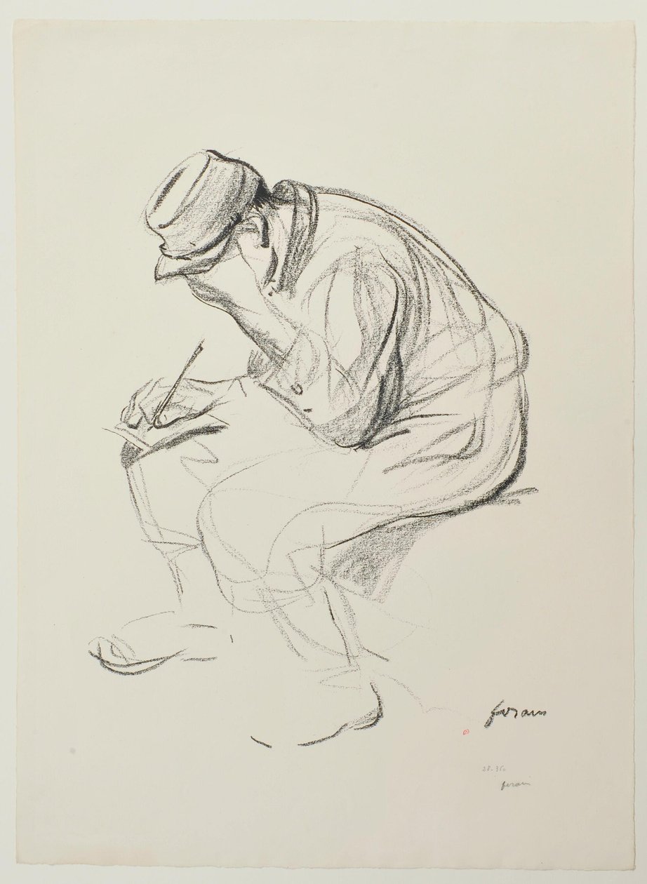 [Sittende soldat som skriver] av Jean-Louis Forain