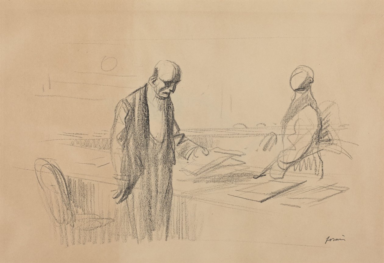 a) På konferansen (forside); b) Liggende figur (bakside) av Jean-Louis Forain