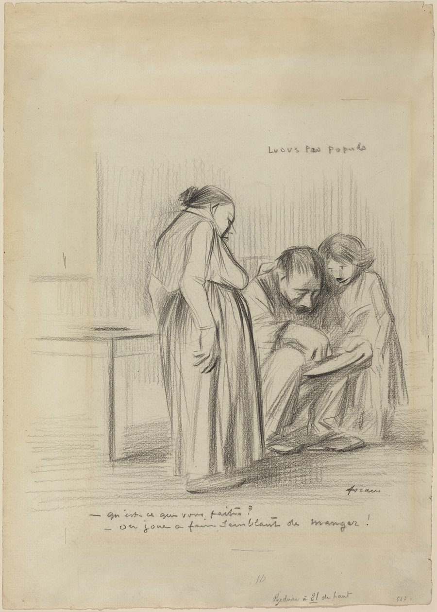 a) Ludus pro Populo (forside); b) Hodet av en mann (bakside) av Jean-Louis Forain