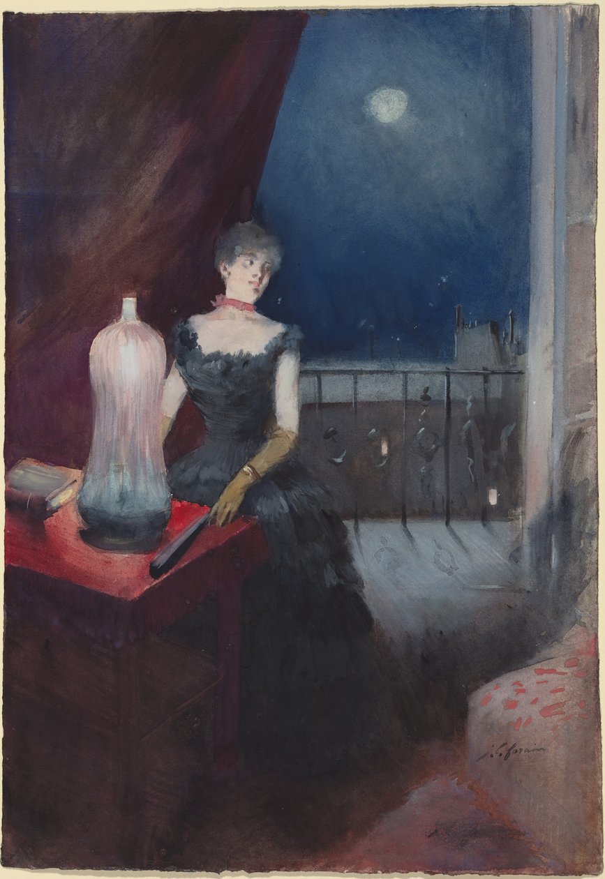 a) Stående kvinne med vifte (recto); b) Studie av en mann og en kvinne (verso) av Jean-Louis Forain