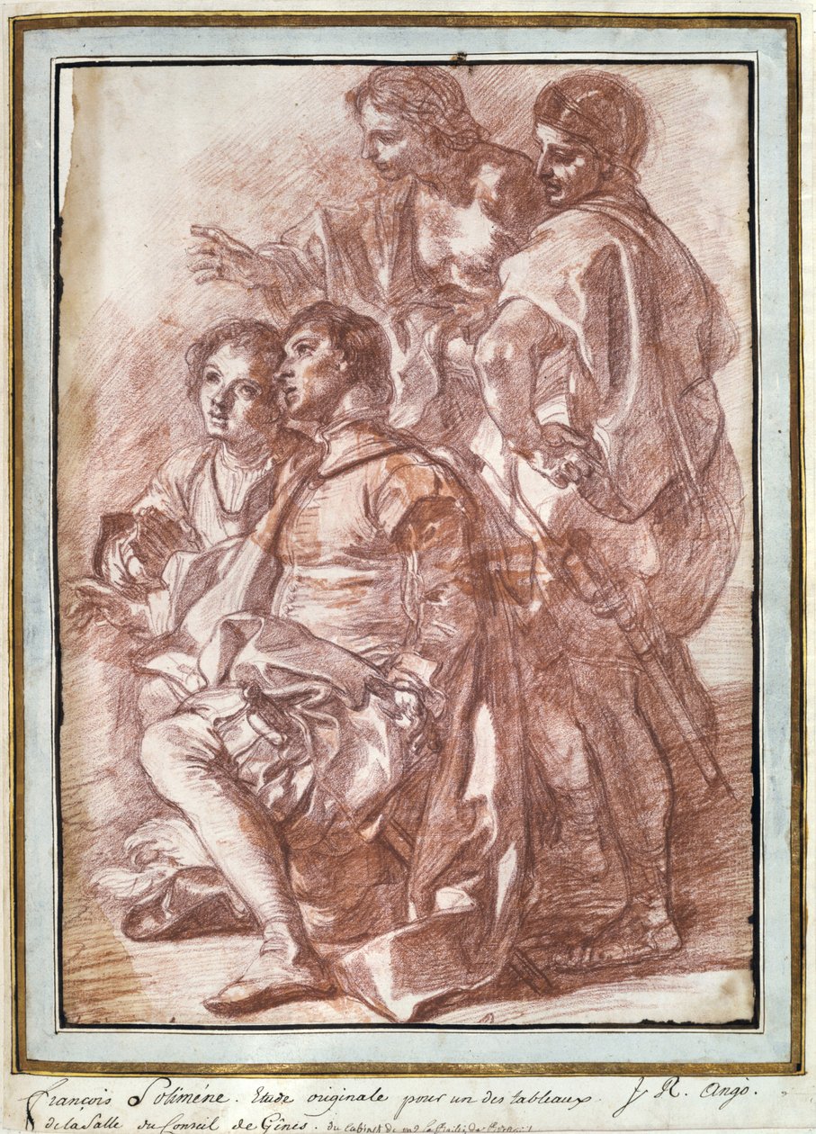 Christopher Columbus lander i Amerikas 1494 (rød fargestift) av Jean Robert Ango