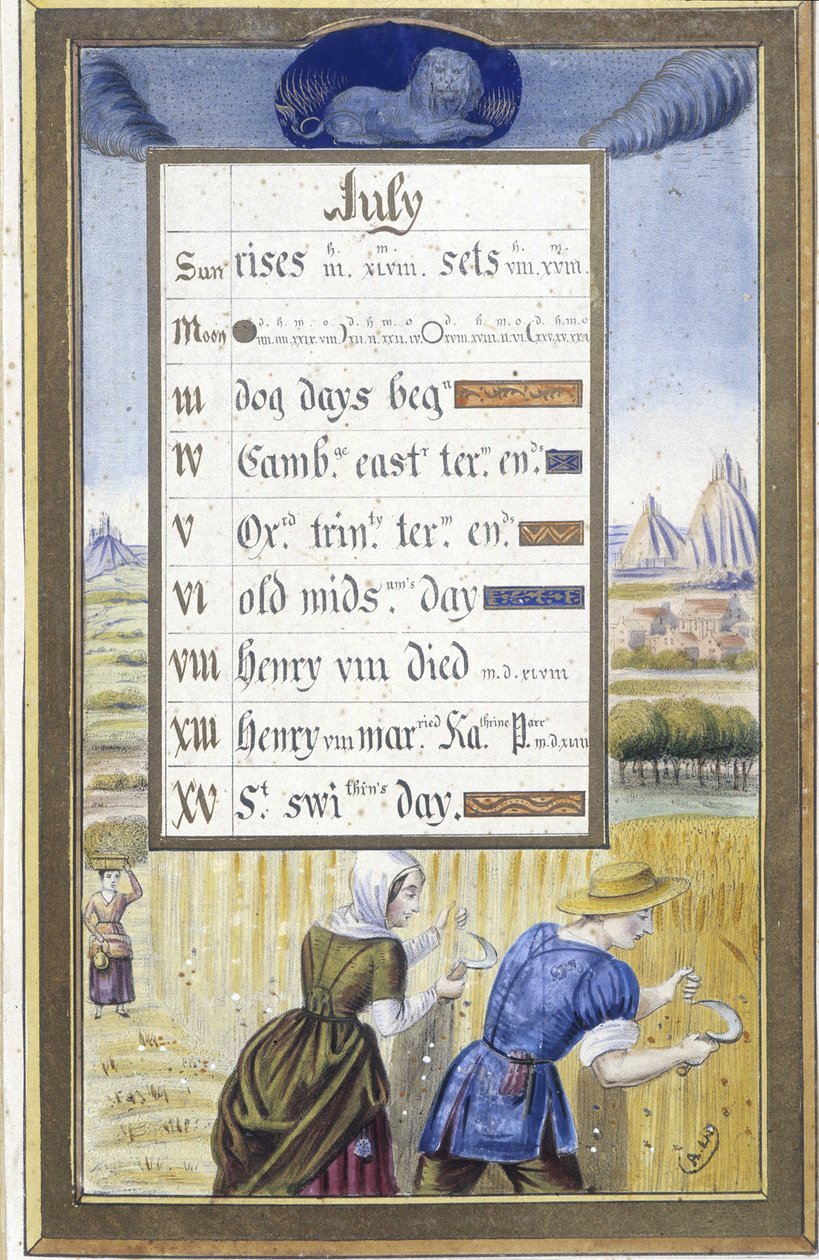 Juli: høsten (løven) - faksimile av timene til Anne av Bretagne, av Jean Bourdichon av Jean (after) Bourdichon