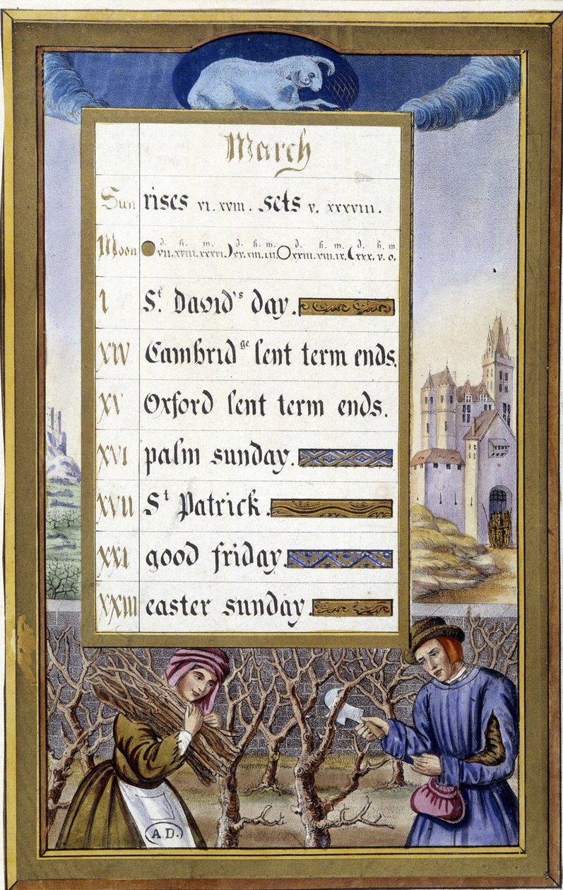 Mars: Trestørrelse (Belier) - faksimile av timene til Anne av Bretagne, av Jean Bourdichon av Jean (after) Bourdichon