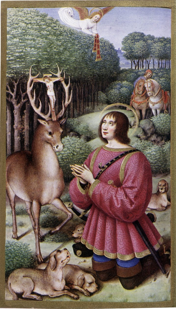 Saint Hubert - Miniatyr av Jean Bourdichon, faksimile av "" Hours of Anne de Bretagne"" av Jean (after) Bourdichon