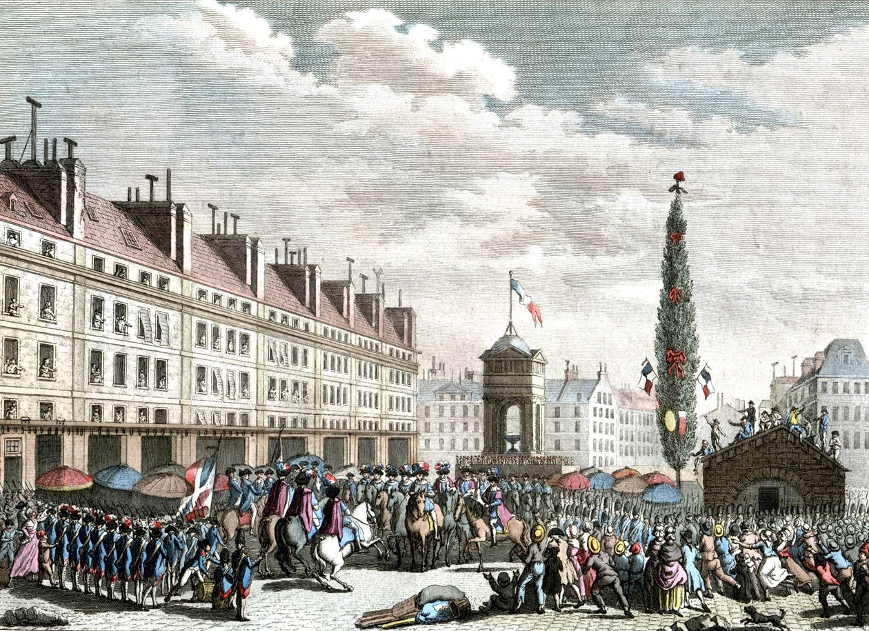 proklamasjonen av den franske grunnloven, 1791, slutten av 1700-tallet (gravering) av Jean (after) Duplessis Bertaux