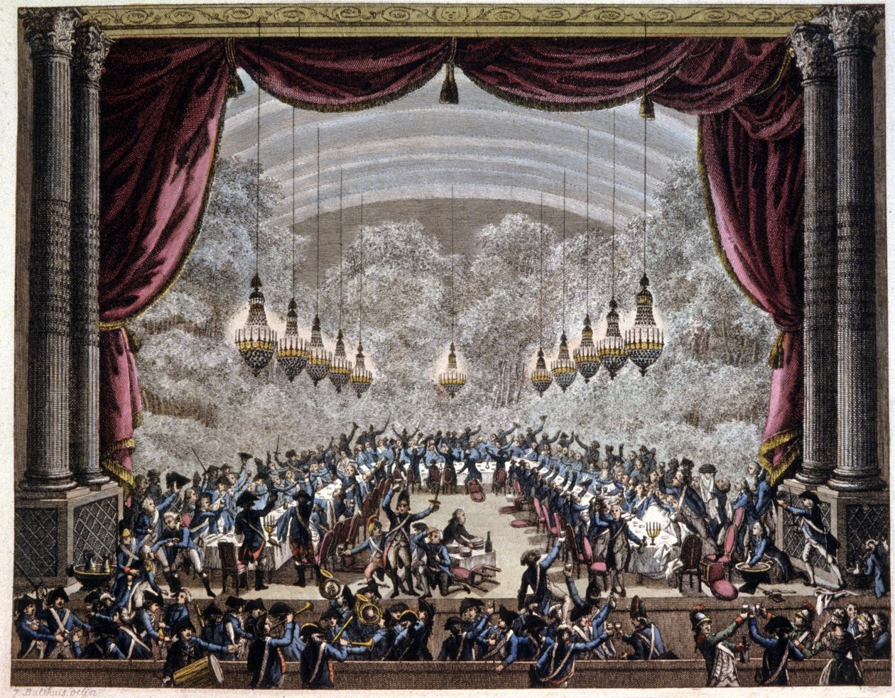 Fransk revolusjon: vaktbankett i Paris, ca. 1750-1800 (gravering) av Jean (after) Duplessis Bertaux