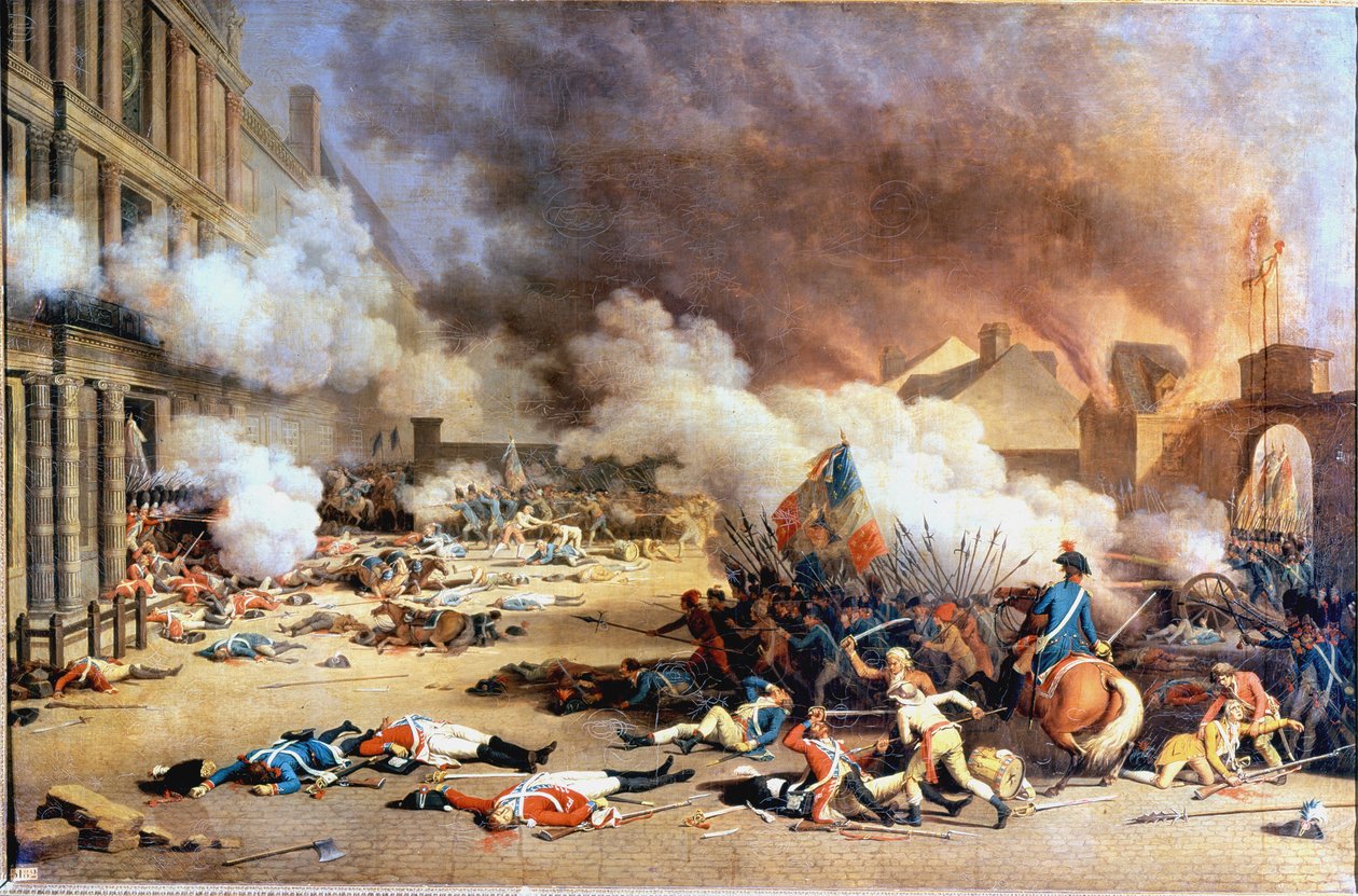 Tatt fra Palais des Tuileries, gårdsplassen til Carrousel, 10. august av Jean (after) Duplessis Bertaux