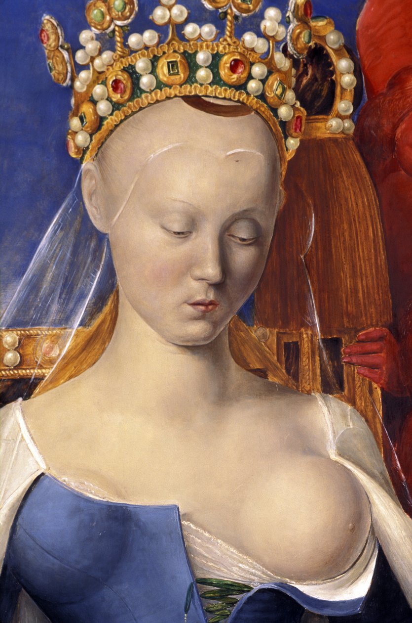 Detalj av den ammende jomfruen avbildet som Agnes Sorel (etter jomfruen av Antwerpen, av Jean Fouquet, ca. 1452-1455) av Jean (after) Fouquet