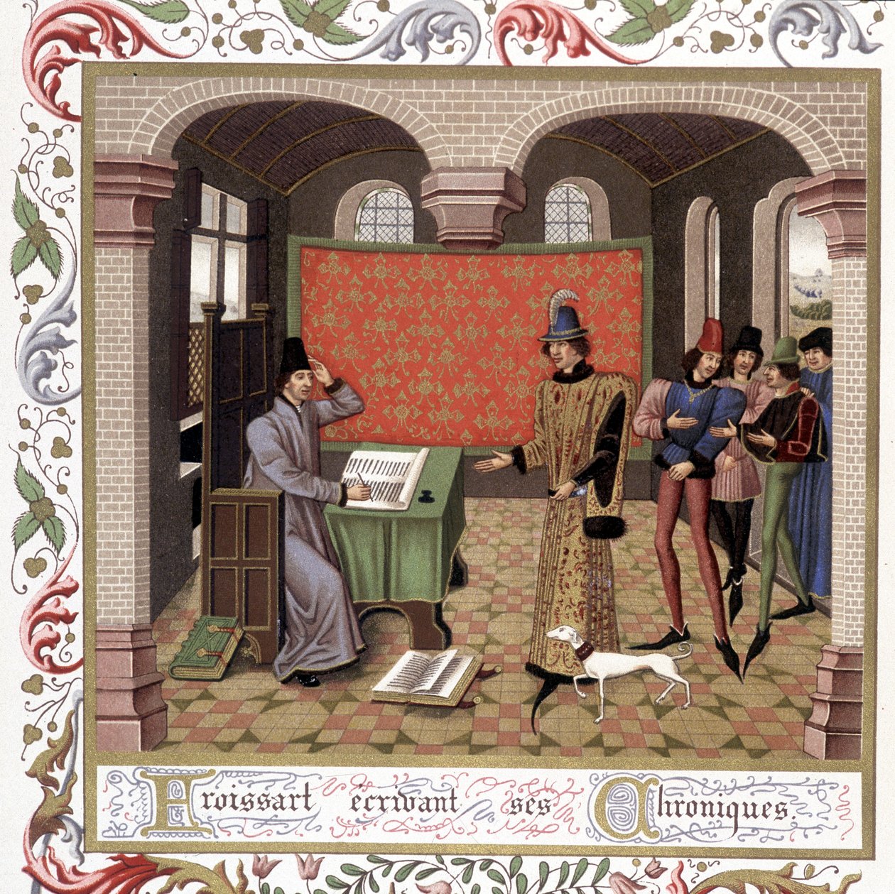 Froissart skriver sine kronikker - Miniatyr, middelalder av Jean (after) Froissart