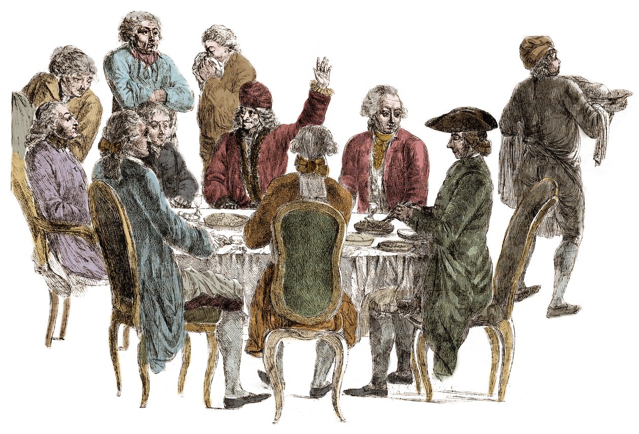 Le Dinner des philosophes - Voltaire (Francois Marie Arouet dit av Jean (after) Huber