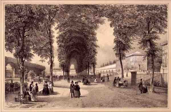 A View of the Jardins des Plantes, utgitt av Auguste Bry (litho) av Jean (after) Jacottet
