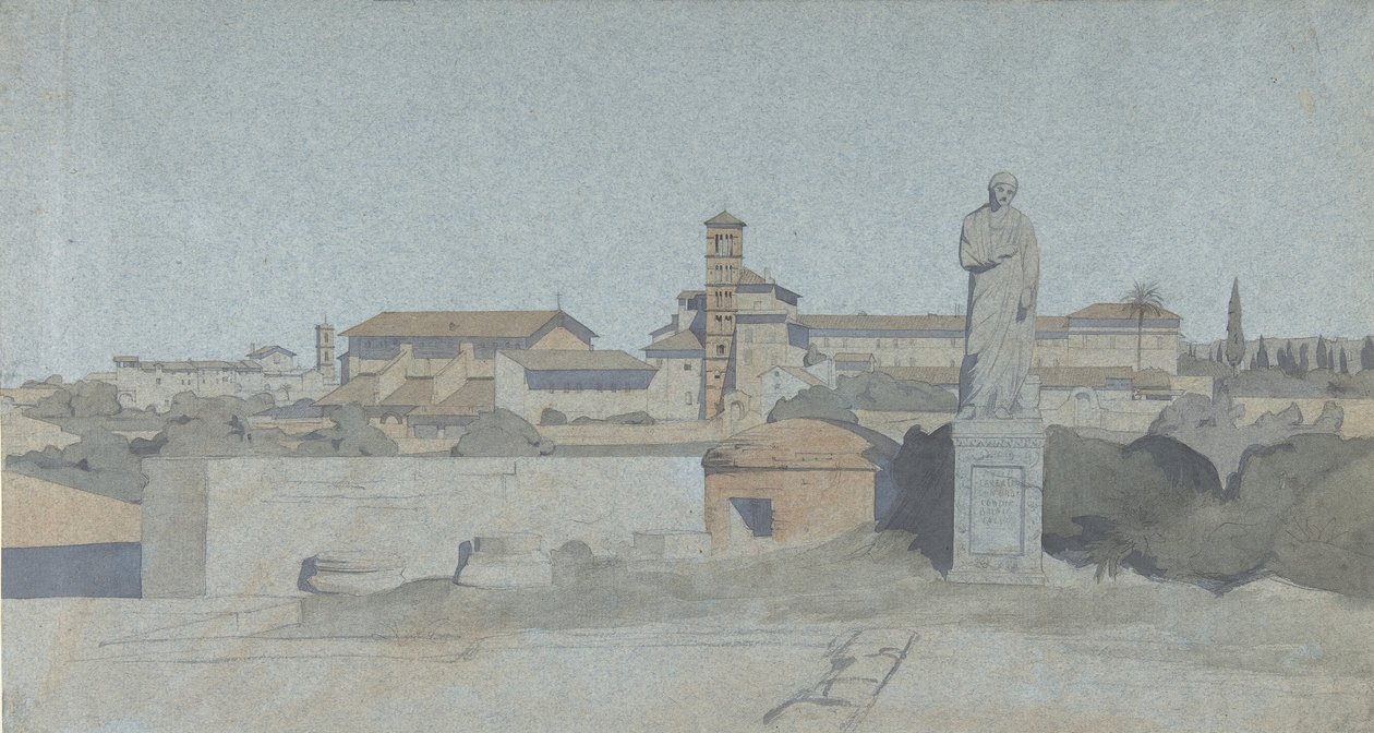 SS. Giovanni e Paolo, sett fra Villa Mattei, Roma, . av Jean Achille Benouville