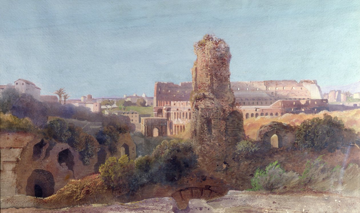 Utsikt over Roma og Colosseum av Jean Achille Benouville