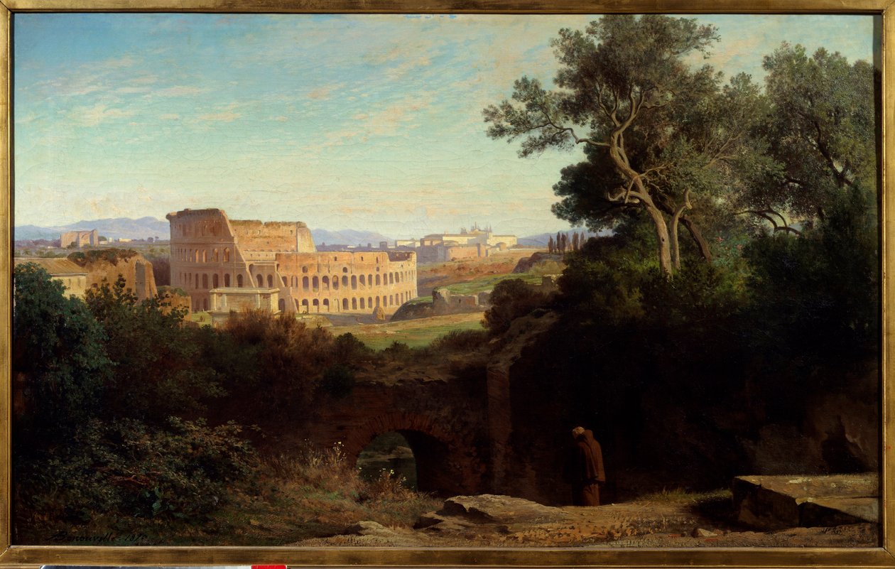 Utsikt over Colisee (Colosseo) fra Palatin-fjellet (Palatino) til Roma Maleri av Achille Benouville (1815-1891) 1870 Søn. 0,78x1,26 m Paris, musee d