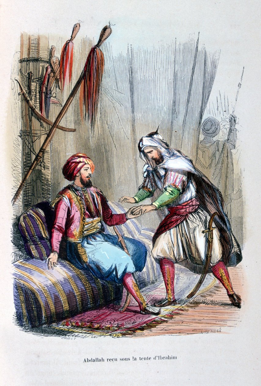 Abdullah mottatt i teltet til Ibrahim Pasha, 1818, c1847 av Jean Adolphe Beauce
