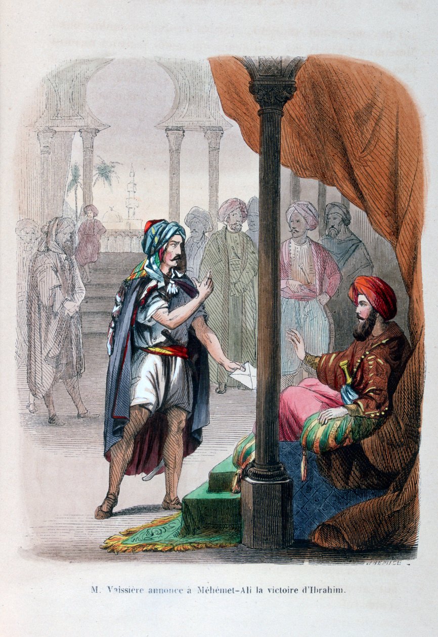 M Vaissière kunngjør Ibrahim Pashas seier til Mehmet Ali, 1818, 1847 av Jean Adolphe Beauce