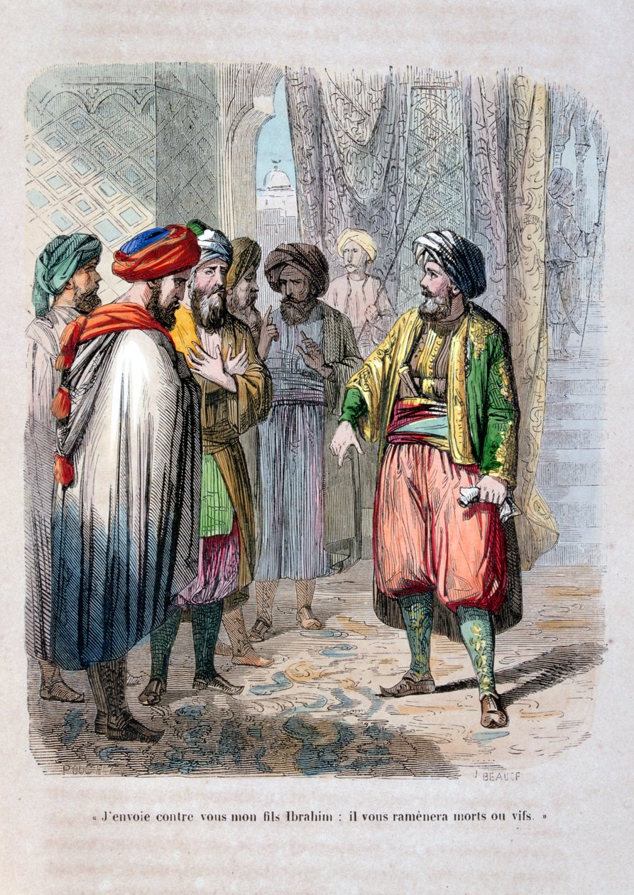 Muhammad Ali sendte sønnen Ibrahim Pasha for å slå ned det saudiske opprøret, 1811-1818, 1847 av Jean Adolphe Beauce