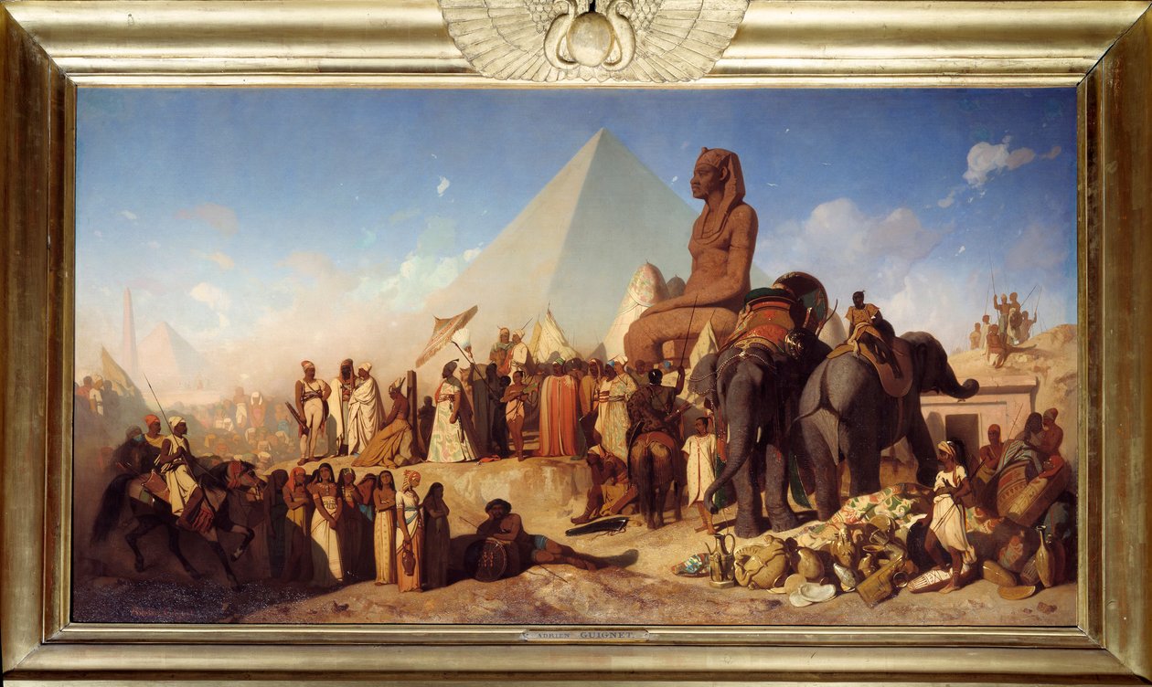 Cambyse og Psammenite. Møte mellom Cambyse II, Rouenid-kongen av det persiske riket fra 529 til 522 f.Kr. av Jean Adrien Guignet