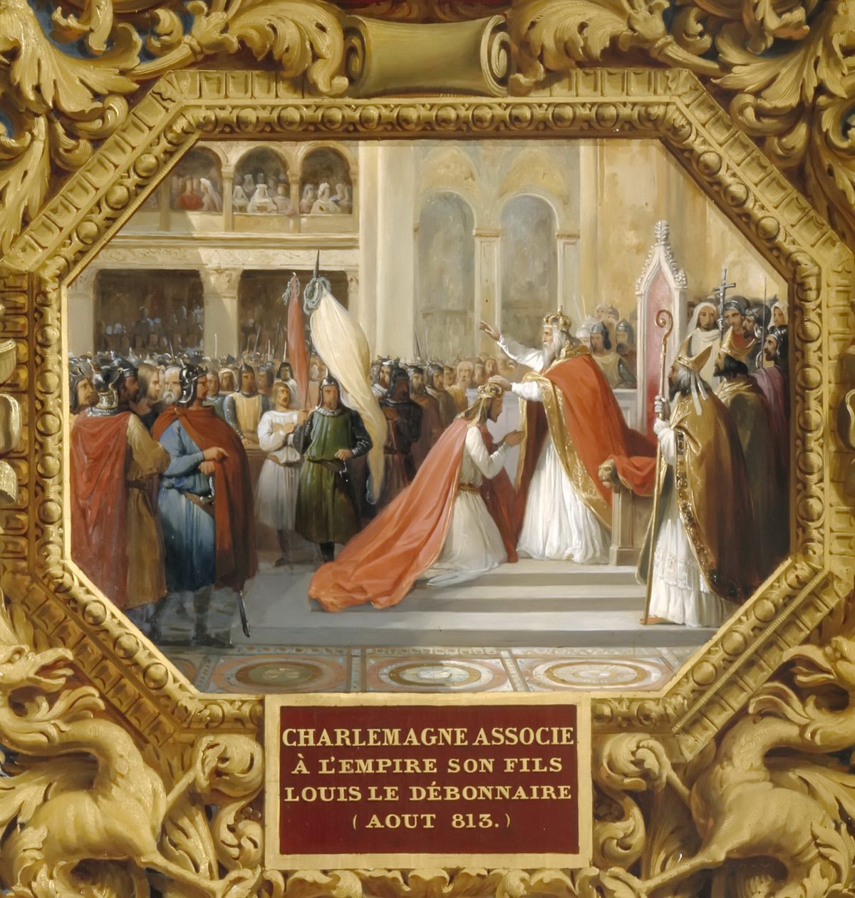 Karl den Store kroner sin sønn Ludvig den fromme i 813 av Jean Alaux