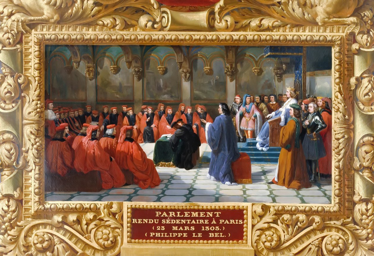 Philip IV the Fair oppretter parlamentet i Paris i 1303 av Jean Alaux