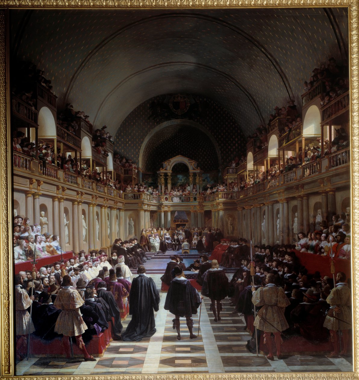 Generalstatene i Paris 27. oktober 1614 Forsamlingen ble holdt i Louvre, kong Ludvig XIII ledet den sammen med sin mor Marie de Medicis. Maleri av Jean Alaux (1786-1864), dit le Romain av Jean Alaux