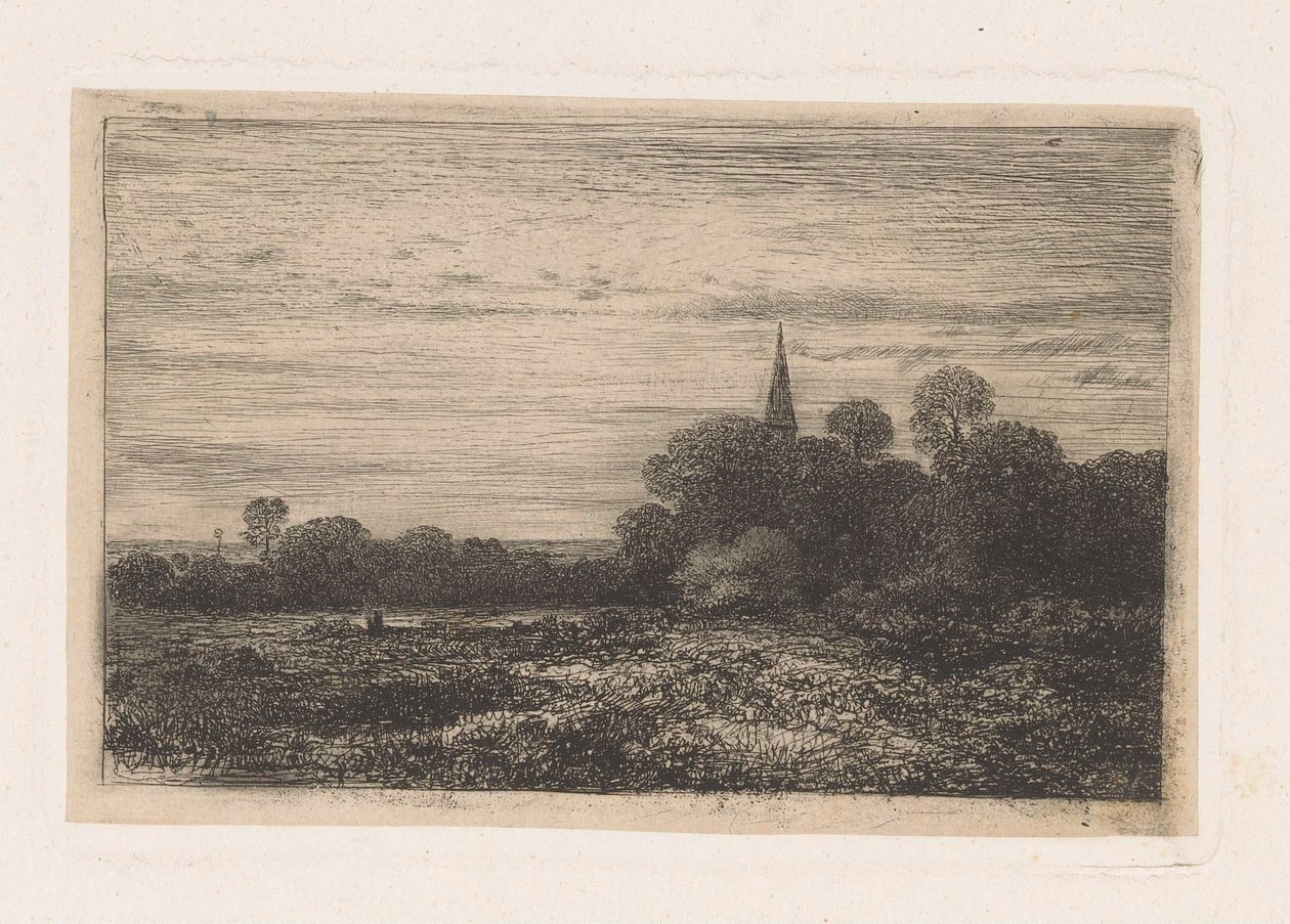 Landskap med kirketårn av Jean Alexis Achard