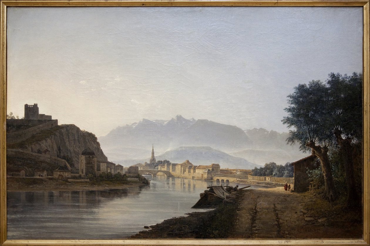 Utsikt over Grenoble tatt fra Quai de la Graille, Oljemaleri av Jean Achard (1807-1884) laget i 1837. Fotografi, KIM Youngtae, Grenoble, Musee de Grenoble. av Jean Alexis Achard