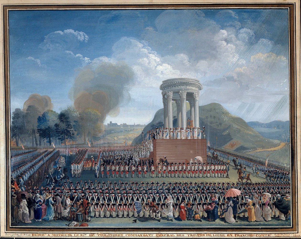 Forbundets fest i Besancon 14/07/1790 Maleri av Jean Alexis Cornu (1755-1807) Besancon. Musee Des Beaux Arts - Festival of the Federation i Besançon 14. juli 1790. Maleri av Jean Alexis Cornu (1755-1807). Beaux-Arts Museum, Besançon, Frankrike av Jean Alexis Cornu