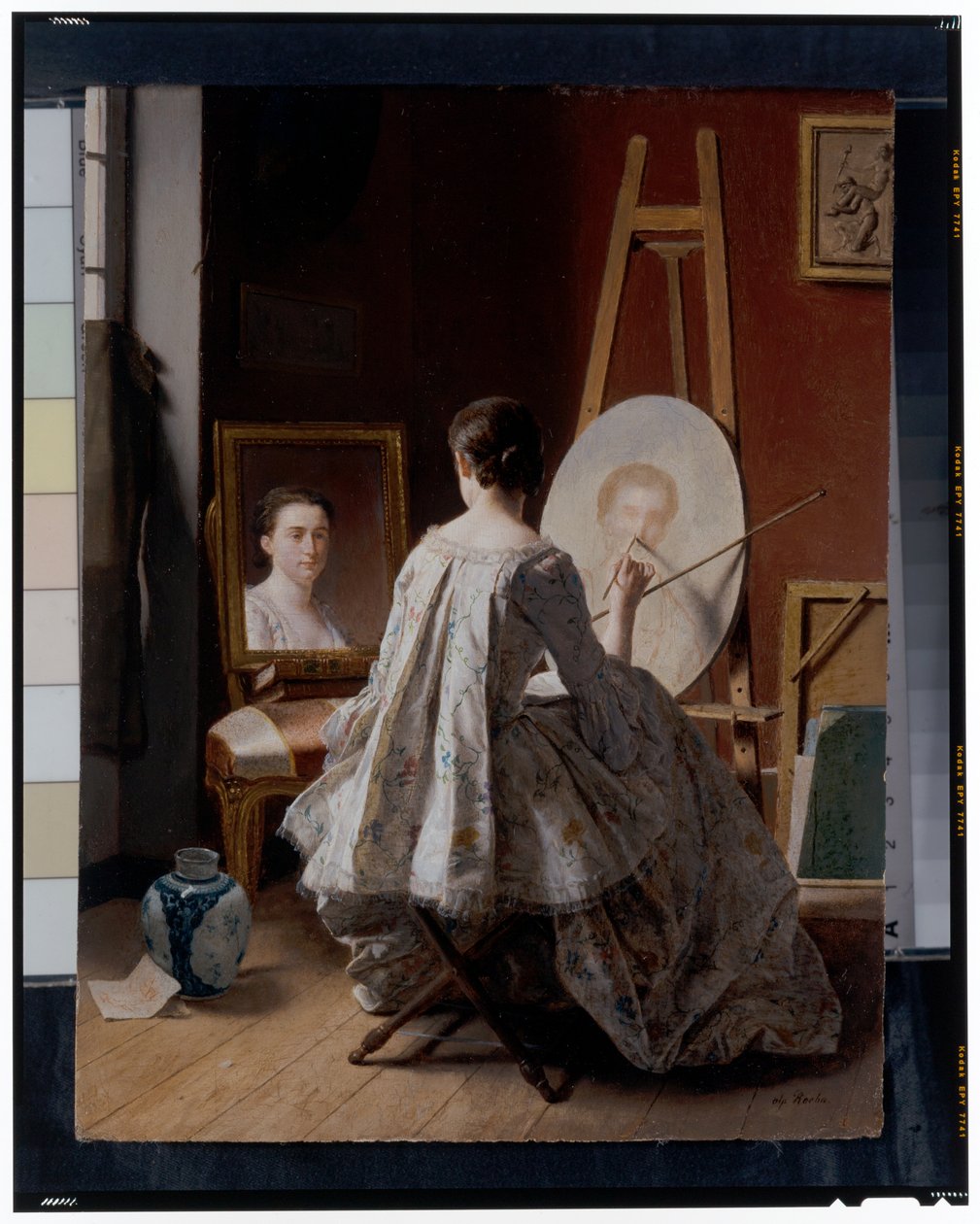 Portrett av en kunstner som maler selvportrettet hennes av Jean Alphonse Roehn