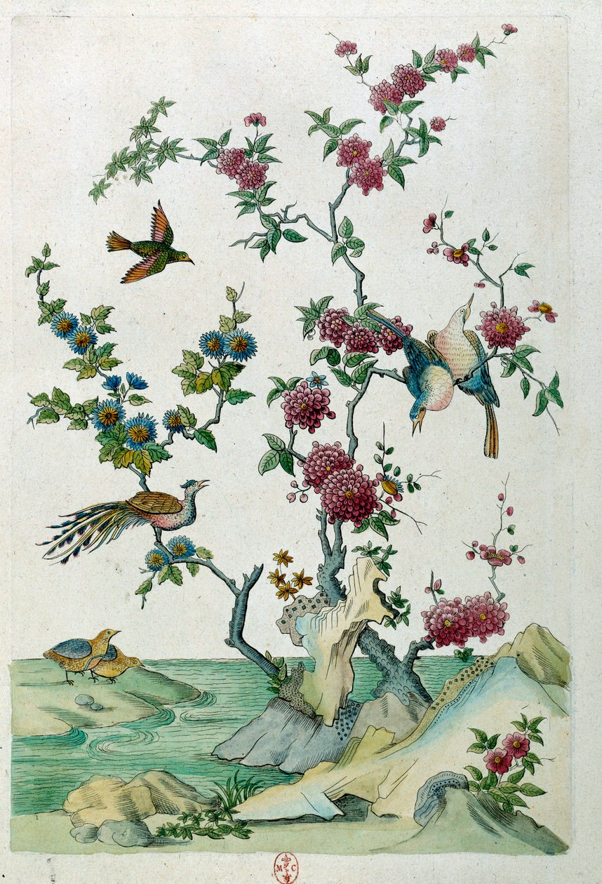 Tegning fra en kinesisk vase: fugler og blomster. Maleri av Jean Antoine Fraisse (1700-tallet) av Jean Antoine Fraisse