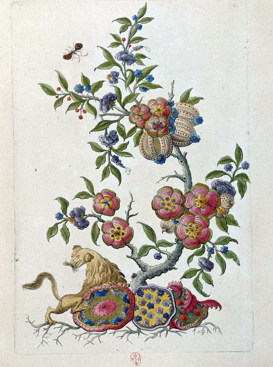 Tegning fra en kinesisk vase: gren av blomster. Maleri av Jean Antoine Fraisse (1700-tallet) av Jean Antoine Fraisse